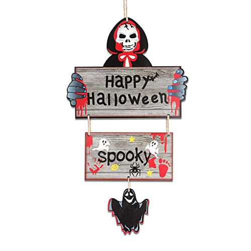 Halloween-Türschild, Halloween Haustürschild, Halloween Holz Hängeschild, Halloween-Willkommens-Türhänger, Anhänger mit Geisterhausnummer,Haunted House Halloween Party Supplies Dekorationen,Butyeak von Butyeak