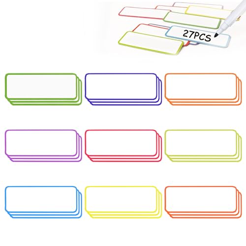 Magnetetiketten Beschreibbar, Abwischbare Magnetschilder, 27 Stück Magnetstreifen Beschreibbar, Magnetstreifen Wiederverwendbarer, Magnetstreifen Beschreibbar, Magnet Etiketten, (7,9 x 2,9 cm） von Butyeak