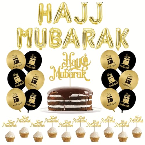 Hajj Mubarak Deko, Hajj Dekorations Set, 11x Folienballons, 1x cake topper, 10x cupcake topper, 12x Ballons von Buy by Brothers