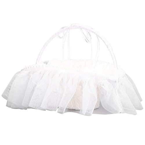 BuyWeek Blumenkorb Hochzeit, Spitze Weiß Blumenmädchen Korb Hochzeitskorb Blumenkorb für Blumenmädchen, Blumenmädchen Körbe für Zeremonie Party Feiern von BuyWeek