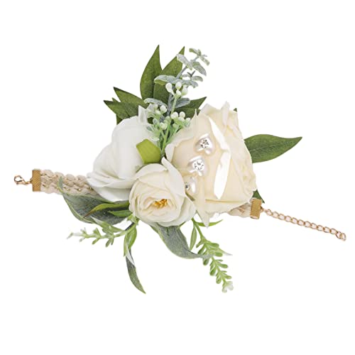 BuyWeek Handgelenk Corsage, Hochzeit Armband Blumen Braut Handgelenk Corsage Blumen Armbänder Dekorative Weiße Rosen und Grüne Blätter für Abschlussball Party von BuyWeek