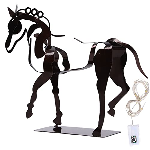 BuyWeek Pferdeskulptur, Leuchtende Pferd Statue Deko Eisen Pferdestatue Ornamente LED Lichterketten Stehende Pferd Skulptur Tischdekoration von BuyWeek