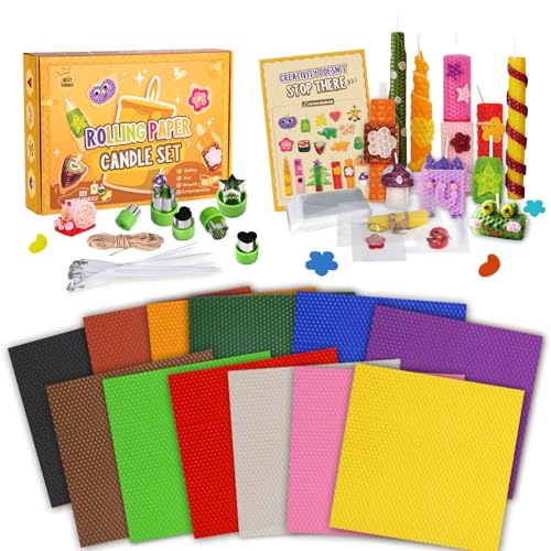 BuzzoXerex Bienenwachsplatten für Kerzen, 12 Stück Farbenfrohe Wachsplatten für Kerzen(20 x 20cm), Kerzen Selber Machen Set mit Formen und Beutel, Kerzen Wachsplatten für Kinder ab 3+ Jährige von BuzzoXerex