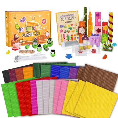 BuzzoXerex Bienenwachsplatten für Kerzen, 24 Stück Farbenfrohe Wachsplatten für Kerzen(20 x 20cm), Kerzen Selber Machen Set mit Formen und Beutel, Kerzen Wachsplatten für Kinder ab 3+ Jährige von BuzzoXerex