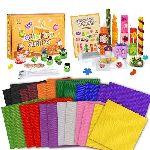 BuzzoXerex Bienenwachsplatten für Kerzen, 24 Stück Farbenfrohe Wachsplatten für Kerzen(20 x 20cm), Kerzen Selber Machen Set mit Formen und Beutel, Kerzen Wachsplatten für Kinder ab 3+ Jährige von BuzzoXerex