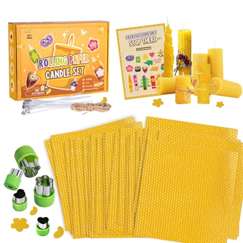 BuzzoXerex Bienenwachsplatten für Kerzen, 24PCS Gelbe Bienenwachsplatten, Wachsplatten für Kerzen mit Geschenkbox (20 * 20 cm) Weihnachtsgeschenke für Familie Freunde und Kinder von BuzzoXerex