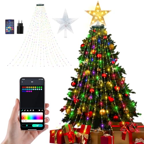 BuzzoXerex Lichterkette Weihnachtsbaum mit App, 400 LED Christbaumbeleuchtung, 2M Weihnachtsbeleuchtung 16 Stränge für 150cm bis 250cm Tannenbaum Weihnachtsbaum Innen Aussen Deko Mehrfarbig von BuzzoXerex