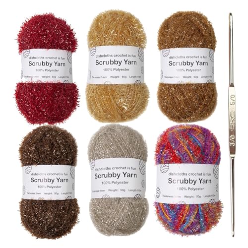 6PCS Scrubby Garn Set Glitzerndes Garn Für Geschirrtücher Schwammiges Geschirrtuch Sparkly Dish Scrubby Garns Flauschige Weich Plüschwolle Häkelgarn Wolle Zum Stricken & Häkeln von Bvizyelck