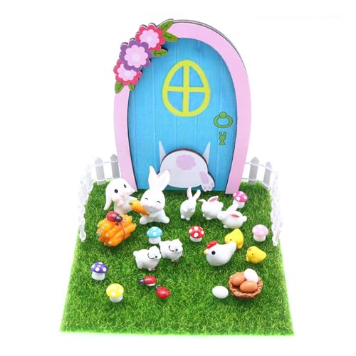 Bvizyelck Osterfee Türkit, Tür -Kit | Ostertines Tiny Gate Fairy Garden Accessoires,Hölzerne Miniaturfarmtiere Figuren Set, märchenhaftes Bildungsspielzeug für Kinder von Bvizyelck