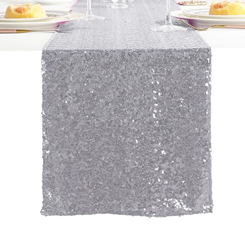 Bvxchg Pailletten Tischläufer Party Dekorationen Tischdekoration Paillettenstoff für Brautpaar, Weihnachten, Party und Jubiläum (30cmx275cm) (Silber) von Bvxchg