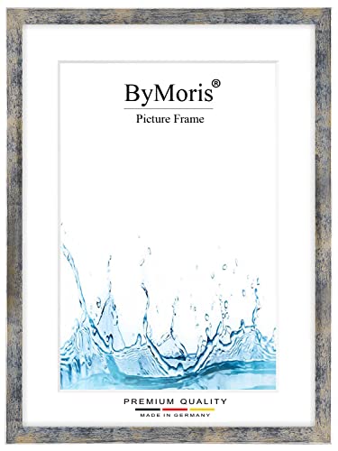ByMoris Bilderrahmen nach Maß 26 x 36 cm in Blau Silber Gold mit Antireflex-Acrylglas, Poster Puzzle Portrait Foto Holz Rahmen von ByMoris
