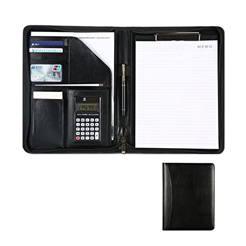 ByNGSDCC Portfolio-Ordner, A4 Padfolio Portfolio-Hülle Portfolio-Ordner Padfolio-Organizer mit Reißverschluss und Lederordner Schreibblock Passhalter Stifthalter Visitenkartenhalter Ordner(Black) von ByNGSDCC