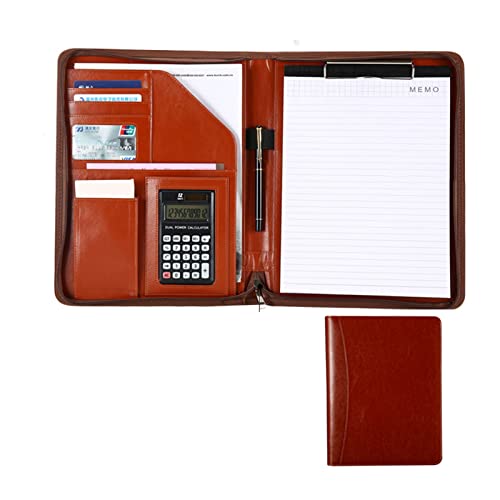 ByNGSDCC Portfolio-Ordner, A4 Padfolio Portfolio-Hülle Portfolio-Ordner Padfolio-Organizer mit Reißverschluss und Lederordner Schreibblock Passhalter Stifthalter Visitenkartenhalter Ordner(Brown) von ByNGSDCC