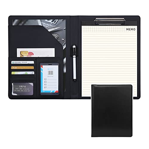 ByNGSDCC Portfolio-Ordner, A4 Padfolio Portfolio Ringbuch Portfolio Organizer mit Lederordner Schreibblock Business Notizbuch Ordner Notizblöcke Lebensläufe Dokumentenhalter for Männer Frauen(Black) von ByNGSDCC