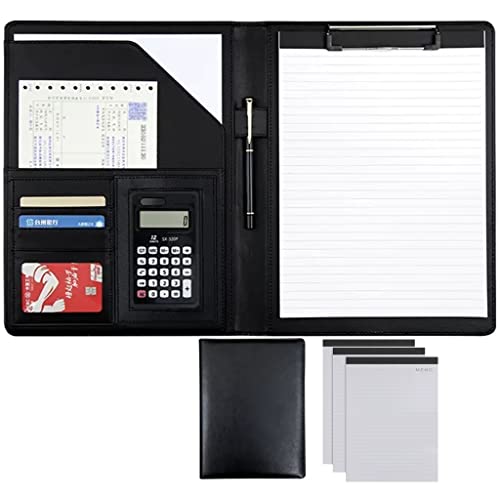 ByNGSDCC Portfolio-Ordner, A4 Portfolio Organizer Ordner PU Leder Business Padfolio Notizbuch mit Briefformat Klemmbrett Interview/Lebenslauf Dokumentenhalter(Black,12 Bit 3*Note pad) von ByNGSDCC