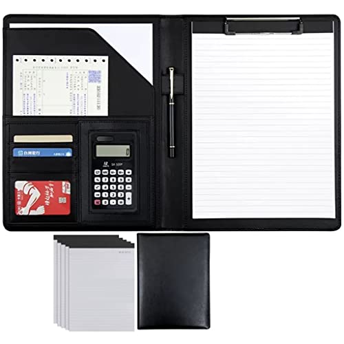 ByNGSDCC Portfolio-Ordner, A4 Portfolio Organizer Ordner PU Leder Business Padfolio Notizbuch mit Briefformat Klemmbrett Interview/Lebenslauf Dokumentenhalter(Black,12 Bit 5*Note pad) von ByNGSDCC