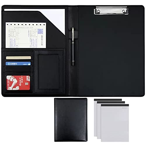 ByNGSDCC Portfolio-Ordner, A4 Portfolio Organizer Ordner PU Leder Business Padfolio Notizbuch mit Briefformat Klemmbrett Interview/Lebenslauf Dokumentenhalter(Black,3*Note pad A) von ByNGSDCC