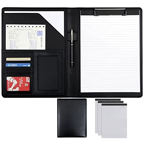 ByNGSDCC Portfolio-Ordner, A4 Portfolio Organizer Ordner PU Leder Business Padfolio Notizbuch mit Briefformat Klemmbrett Interview/Lebenslauf Dokumentenhalter(Black,3*Note pad B) von ByNGSDCC