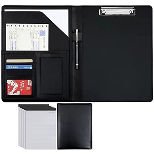 ByNGSDCC Portfolio-Ordner, A4 Portfolio Organizer Ordner PU Leder Business Padfolio Notizbuch mit Briefformat Klemmbrett Interview/Lebenslauf Dokumentenhalter(Black,5*Note pad A) von ByNGSDCC