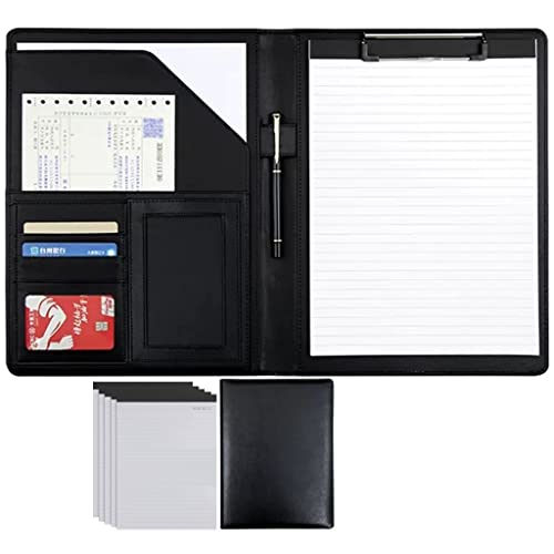 ByNGSDCC Portfolio-Ordner, A4 Portfolio Organizer Ordner PU Leder Business Padfolio Notizbuch mit Briefformat Klemmbrett Interview/Lebenslauf Dokumentenhalter(Black,5*Note pad B) von ByNGSDCC