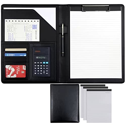 ByNGSDCC Portfolio-Ordner, A4 Portfolio Organizer Ordner PU Leder Business Padfolio Notizbuch mit Briefformat Klemmbrett Interview/Lebenslauf Dokumentenhalter(Black,8 Bit+3*Note pad) von ByNGSDCC