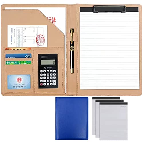 ByNGSDCC Portfolio-Ordner, A4 Portfolio Organizer Ordner PU Leder Business Padfolio Notizbuch mit Briefformat Klemmbrett Interview/Lebenslauf Dokumentenhalter(Blue,12 Bit 3*Note pad) von ByNGSDCC