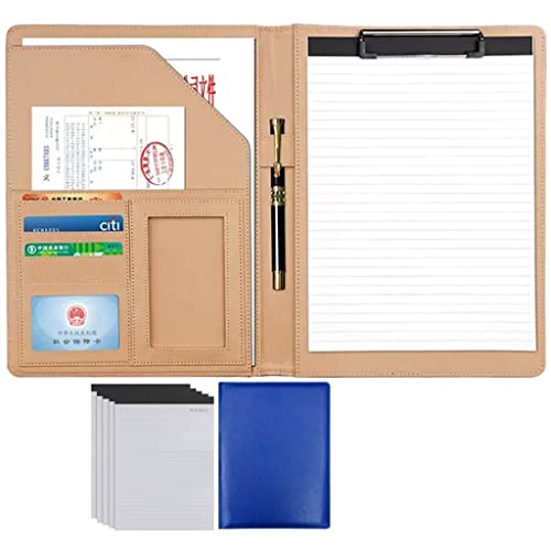 ByNGSDCC Portfolio-Ordner, A4 Portfolio Organizer Ordner PU Leder Business Padfolio Notizbuch mit Briefformat Klemmbrett Interview/Lebenslauf Dokumentenhalter(Blue,5*Note pad B) von ByNGSDCC