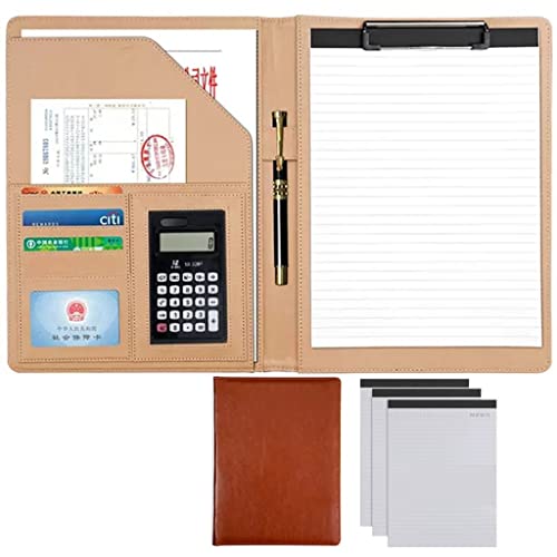 ByNGSDCC Portfolio-Ordner, A4 Portfolio Organizer Ordner PU Leder Business Padfolio Notizbuch mit Briefformat Klemmbrett Interview/Lebenslauf Dokumentenhalter(Brown,12 Bit 3*Note pad) von ByNGSDCC