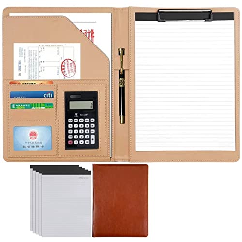 ByNGSDCC Portfolio-Ordner, A4 Portfolio Organizer Ordner PU Leder Business Padfolio Notizbuch mit Briefformat Klemmbrett Interview/Lebenslauf Dokumentenhalter(Brown,12 Bit 5*Note pad) von ByNGSDCC