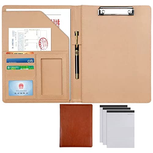 ByNGSDCC Portfolio-Ordner, A4 Portfolio Organizer Ordner PU Leder Business Padfolio Notizbuch mit Briefformat Klemmbrett Interview/Lebenslauf Dokumentenhalter(Brown,3*Note pad A) von ByNGSDCC