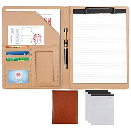 ByNGSDCC Portfolio-Ordner, A4 Portfolio Organizer Ordner PU Leder Business Padfolio Notizbuch mit Briefformat Klemmbrett Interview/Lebenslauf Dokumentenhalter(Brown,3*Note pad B) von ByNGSDCC