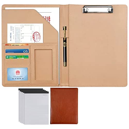 ByNGSDCC Portfolio-Ordner, A4 Portfolio Organizer Ordner PU Leder Business Padfolio Notizbuch mit Briefformat Klemmbrett Interview/Lebenslauf Dokumentenhalter(Brown,5*Note pad A) von ByNGSDCC