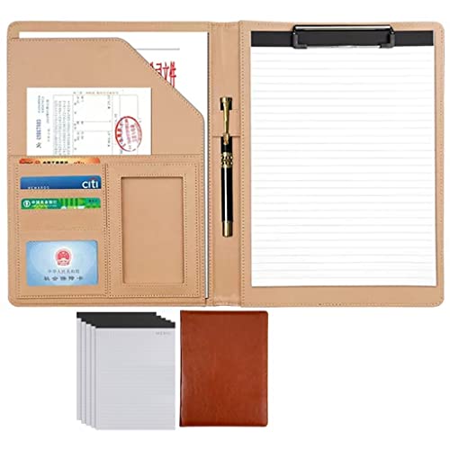 ByNGSDCC Portfolio-Ordner, A4 Portfolio Organizer Ordner PU Leder Business Padfolio Notizbuch mit Briefformat Klemmbrett Interview/Lebenslauf Dokumentenhalter(Brown,5*Note pad B) von ByNGSDCC