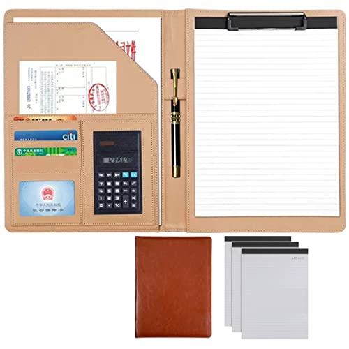 ByNGSDCC Portfolio-Ordner, A4 Portfolio Organizer Ordner PU Leder Business Padfolio Notizbuch mit Briefformat Klemmbrett Interview/Lebenslauf Dokumentenhalter(Brown,8 Bit+3*Note pad) von ByNGSDCC