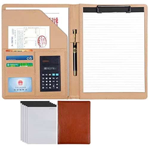 ByNGSDCC Portfolio-Ordner, A4 Portfolio Organizer Ordner PU Leder Business Padfolio Notizbuch mit Briefformat Klemmbrett Interview/Lebenslauf Dokumentenhalter(Brown,8 Bit+5*Note pad) von ByNGSDCC