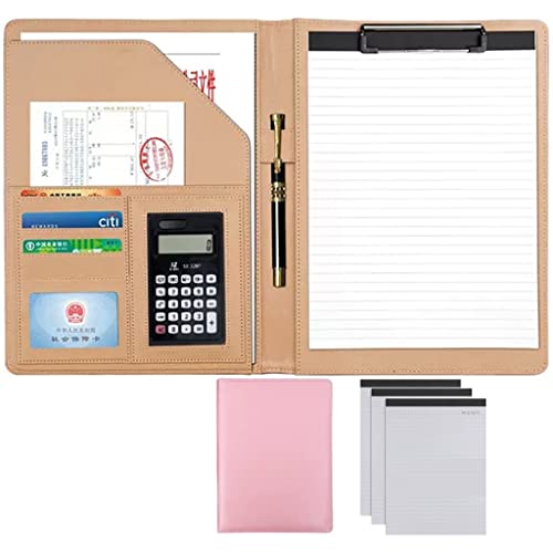 ByNGSDCC Portfolio-Ordner, A4 Portfolio Organizer Ordner PU Leder Business Padfolio Notizbuch mit Briefformat Klemmbrett Interview/Lebenslauf Dokumentenhalter(Pink,12 Bit 3*Note pad) von ByNGSDCC