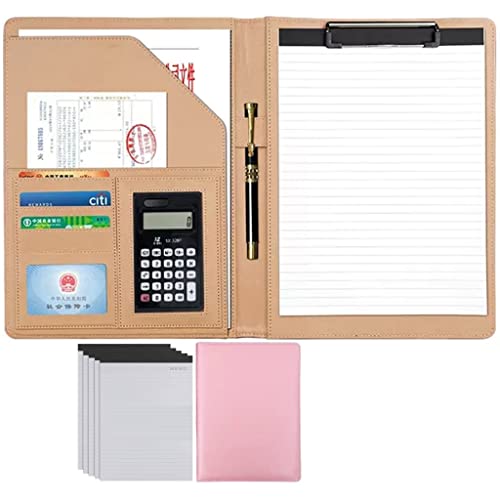 ByNGSDCC Portfolio-Ordner, A4 Portfolio Organizer Ordner PU Leder Business Padfolio Notizbuch mit Briefformat Klemmbrett Interview/Lebenslauf Dokumentenhalter(Pink,12 Bit 5*Note pad) von ByNGSDCC