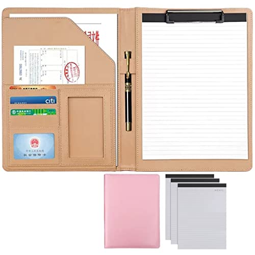 ByNGSDCC Portfolio-Ordner, A4 Portfolio Organizer Ordner PU Leder Business Padfolio Notizbuch mit Briefformat Klemmbrett Interview/Lebenslauf Dokumentenhalter(Pink,3*Note pad B) von ByNGSDCC