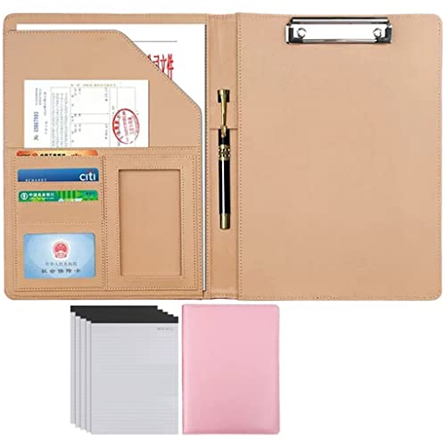 ByNGSDCC Portfolio-Ordner, A4 Portfolio Organizer Ordner PU Leder Business Padfolio Notizbuch mit Briefformat Klemmbrett Interview/Lebenslauf Dokumentenhalter(Pink,5*Note pad A) von ByNGSDCC