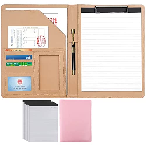 ByNGSDCC Portfolio-Ordner, A4 Portfolio Organizer Ordner PU Leder Business Padfolio Notizbuch mit Briefformat Klemmbrett Interview/Lebenslauf Dokumentenhalter(Pink,5*Note pad B) von ByNGSDCC