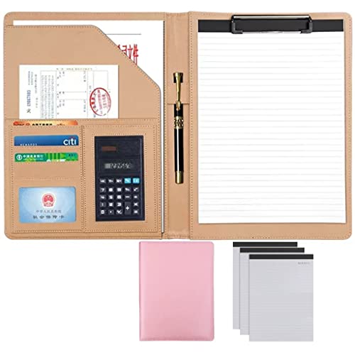 ByNGSDCC Portfolio-Ordner, A4 Portfolio Organizer Ordner PU Leder Business Padfolio Notizbuch mit Briefformat Klemmbrett Interview/Lebenslauf Dokumentenhalter(Pink,8 Bit+3*Note pad) von ByNGSDCC