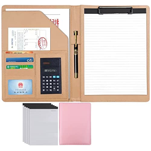 ByNGSDCC Portfolio-Ordner, A4 Portfolio Organizer Ordner PU Leder Business Padfolio Notizbuch mit Briefformat Klemmbrett Interview/Lebenslauf Dokumentenhalter(Pink,8 Bit+5*Note pad) von ByNGSDCC