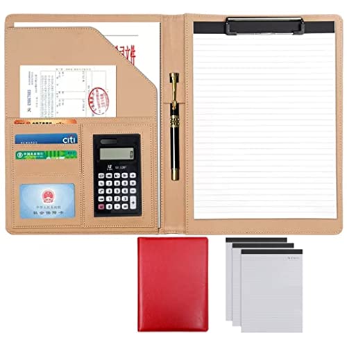 ByNGSDCC Portfolio-Ordner, A4 Portfolio Organizer Ordner PU Leder Business Padfolio Notizbuch mit Briefformat Klemmbrett Interview/Lebenslauf Dokumentenhalter(Red,12 Bit 3*Note pad) von ByNGSDCC