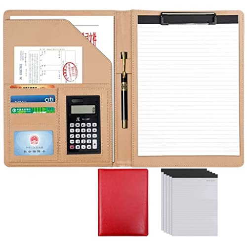 ByNGSDCC Portfolio-Ordner, A4 Portfolio Organizer Ordner PU Leder Business Padfolio Notizbuch mit Briefformat Klemmbrett Interview/Lebenslauf Dokumentenhalter(Red,12 Bit 5*Note pad) von ByNGSDCC