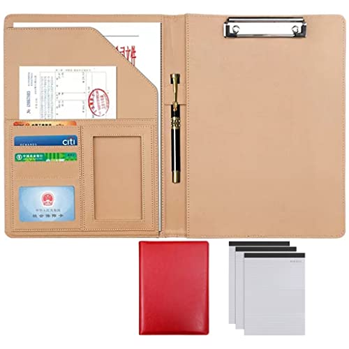 ByNGSDCC Portfolio-Ordner, A4 Portfolio Organizer Ordner PU Leder Business Padfolio Notizbuch mit Briefformat Klemmbrett Interview/Lebenslauf Dokumentenhalter(Red,3*Note pad A) von ByNGSDCC