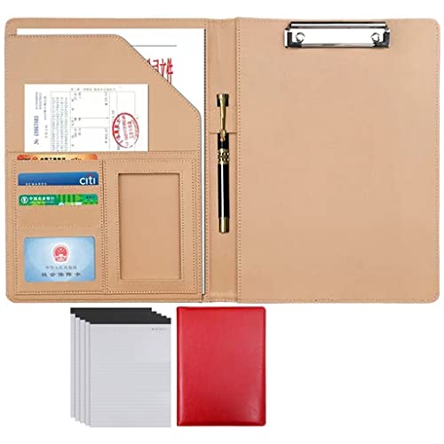 ByNGSDCC Portfolio-Ordner, A4 Portfolio Organizer Ordner PU Leder Business Padfolio Notizbuch mit Briefformat Klemmbrett Interview/Lebenslauf Dokumentenhalter(Red,5*Note pad A) von ByNGSDCC