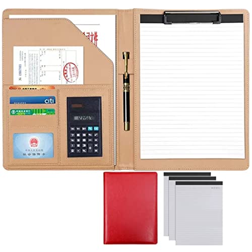 ByNGSDCC Portfolio-Ordner, A4 Portfolio Organizer Ordner PU Leder Business Padfolio Notizbuch mit Briefformat Klemmbrett Interview/Lebenslauf Dokumentenhalter(Red,8 Bit+3*Note pad) von ByNGSDCC