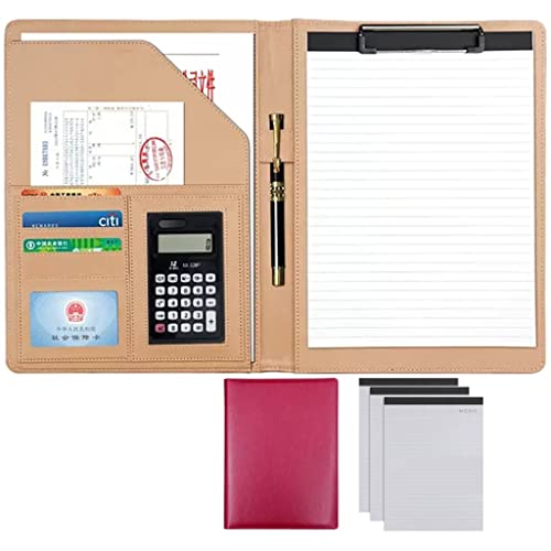 ByNGSDCC Portfolio-Ordner, A4 Portfolio Organizer Ordner PU Leder Business Padfolio Notizbuch mit Briefformat Klemmbrett Interview/Lebenslauf Dokumentenhalter(Rose Red,12 Bit 3*Note pad) von ByNGSDCC