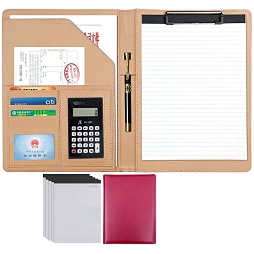 ByNGSDCC Portfolio-Ordner, A4 Portfolio Organizer Ordner PU Leder Business Padfolio Notizbuch mit Briefformat Klemmbrett Interview/Lebenslauf Dokumentenhalter(Rose Red,12 Bit 5*Note pad) von ByNGSDCC