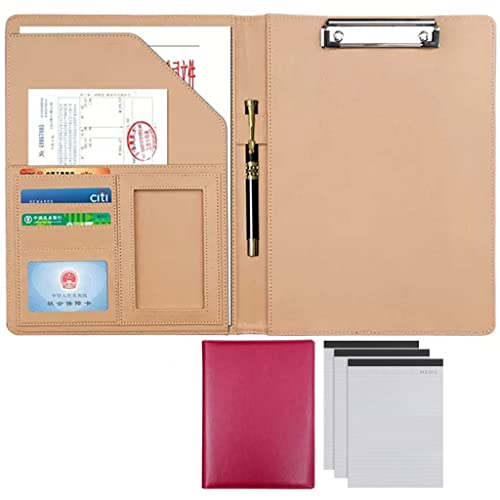 ByNGSDCC Portfolio-Ordner, A4 Portfolio Organizer Ordner PU Leder Business Padfolio Notizbuch mit Briefformat Klemmbrett Interview/Lebenslauf Dokumentenhalter(Rose Red,3*Note pad A) von ByNGSDCC